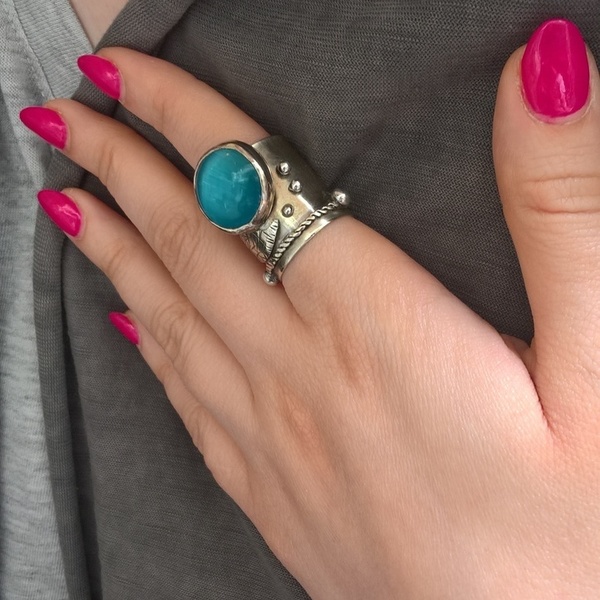 Δαχτυλιδι aquamarine οξειδωμενο - statement, ημιπολύτιμες πέτρες, καλοκαιρινό, γυναικεία, αλπακάς, δαχτυλίδι, minimal, γυναίκα, boho, ethnic, μεγάλα, αυξομειούμενα - 5