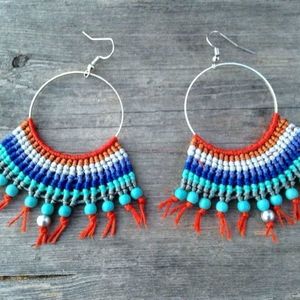 Makrame earrings bohemian. - ημιπολύτιμες πέτρες, μοντέρνο, κορδόνια, personalised, boho, ethnic, κρεμαστά, κρεμαστά, μεγάλα