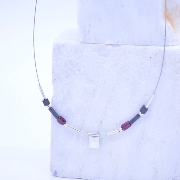 ''Geometric1'' minimalistic style necklace - statement, ασήμι, ημιπολύτιμες πέτρες, charms, μοντέρνο, γεωμετρικά σχέδια, κοντό, minimal, κοντά, unisex, rock, κρεμαστά, κύβος - 2