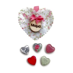 Μαγνητάκια Καρδιά Print Floral - ύφασμα, διακοσμητικό, γυαλί, καρδιά, δώρο, τριαντάφυλλο, λουλούδια, μαμά, διακοσμητικά, μαγνητάκια, ιδεά για δώρο, γιορτή της μητέρας, μαγνητάκια ψυγείου