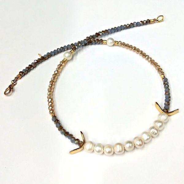 Romantic pearl necklace - ημιπολύτιμες πέτρες, vintage, κλασσικό, μαργαριτάρι, κρύσταλλα, χάντρες, κοντό, romantic, διαχρονικό, μεταλλικά στοιχεία