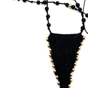 Μακραμέ χειροποίητο boho style κολιέ - vintage, μοντέρνο, μακραμέ, κορδόνια, γεωμετρικά σχέδια, romantic, minimal, boho, ethnic, rock, αυξομειούμενα - 2