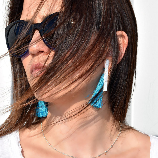 COLORISE Earrings Turquoise - statement, ασήμι, με φούντες, κορδόνια, boho, ethnic, κρεμαστά, δώρα για γυναίκες - 2