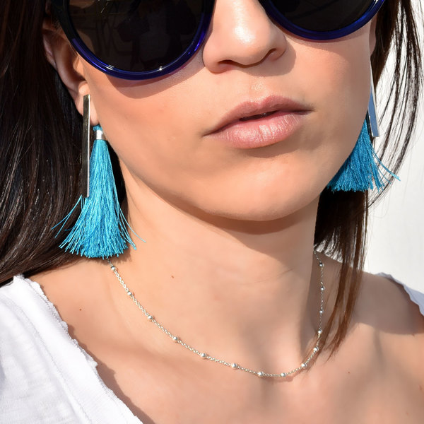 COLORISE Earrings Turquoise - statement, ασήμι, με φούντες, κορδόνια, boho, ethnic, κρεμαστά, δώρα για γυναίκες - 3