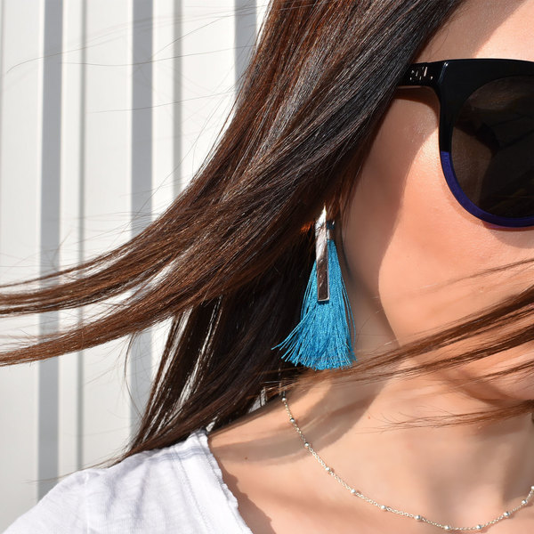 COLORISE Earrings Turquoise - statement, ασήμι, με φούντες, κορδόνια, boho, ethnic, κρεμαστά, δώρα για γυναίκες - 5