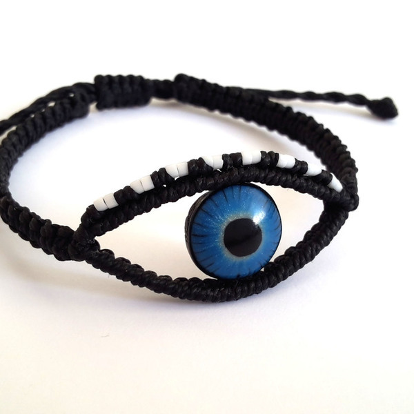 Evil Eye Bracelet - πηλός, μακραμέ, κορδόνια, μάτι, boho