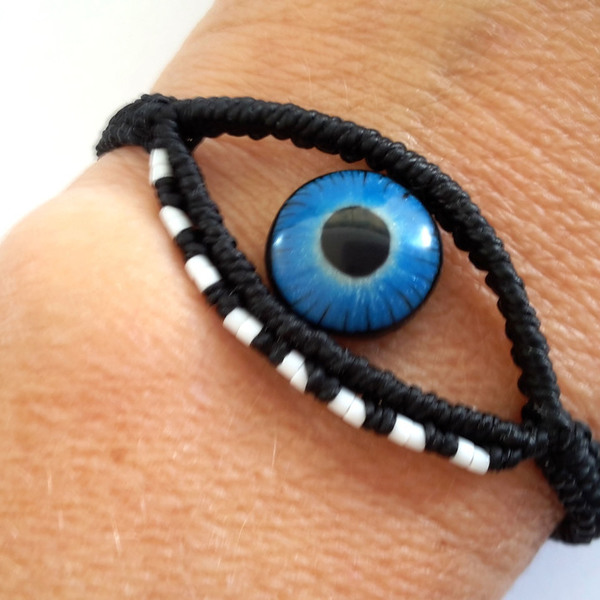 Evil Eye Bracelet - πηλός, μακραμέ, κορδόνια, μάτι, boho - 2