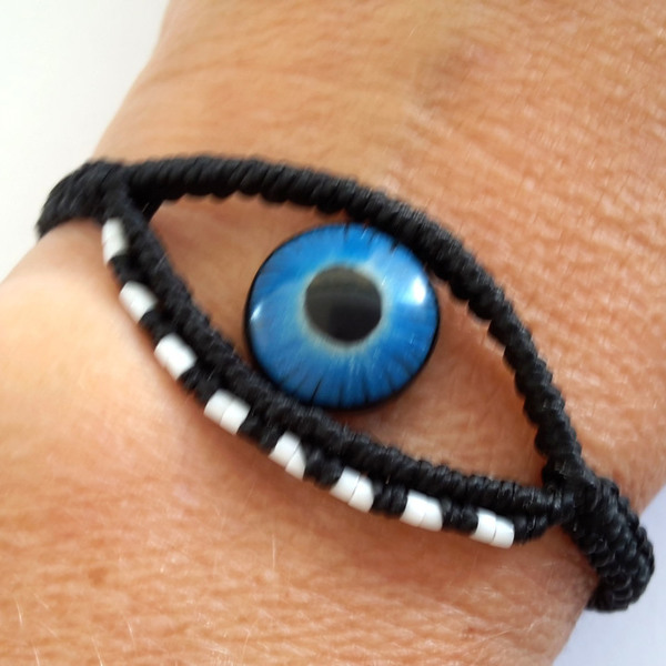 Evil Eye Bracelet - πηλός, μακραμέ, κορδόνια, μάτι, boho - 5