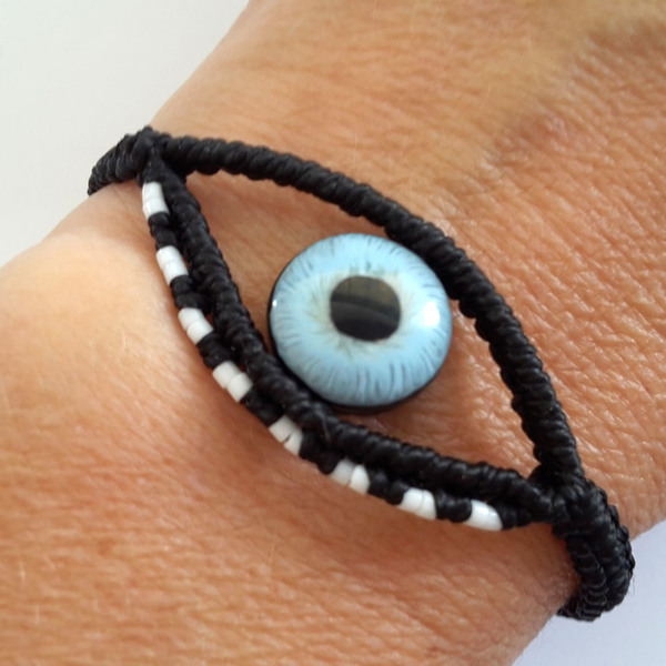 Evil Eye Bracelet - πηλός, μακραμέ, κορδόνια, μάτι, unisex, boho, evil eye - 2