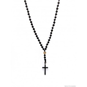 Ανδρικό χειροποίητο ροζάριο Lava black/Jasper picture/steel cross black - λάβα, ανδρικά, σταυρός, κολιέ, ατσάλι, ροζάριο, κρεμαστά, δώρα για άντρες, σταυροί