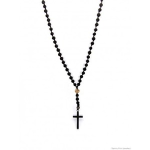 Ανδρικό χειροποίητο ροζάριο Lava black/Jasper picture/steel cross black - λάβα, ανδρικά, σταυρός, κολιέ, ατσάλι, ροζάριο, κρεμαστά, δώρα για άντρες, σταυροί, ανδρικά κολιέ