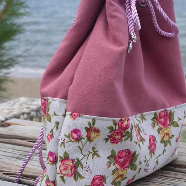 "Γιασεμί" backpack - vintage, πουγκί, πλάτης, σακίδια πλάτης, μεγάλες, φλοράλ, romantic, all day - 2