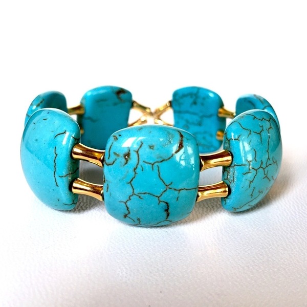 Turquoise Haolite bracelet - ημιπολύτιμες πέτρες, καλοκαιρινό, τιρκουάζ, ιδιαίτερο, μοντέρνο, γυναικεία, επιχρυσωμένα, χαολίτης, στυλ, δώρο, βραχιόλι, χειροποίητα, πρωτότυπα, χάντρες, minimal, must αξεσουάρ, boho, bracelet, μοδάτο, fashion jewelry, ιδεά για δώρο