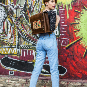 Oldschool Backpack - δέρμα, vintage, πλάτης, σακίδια πλάτης, χειροποίητα, μεγάλες, all day, μπρούντζος, μεταλλικά στοιχεία, μεγάλα - 2