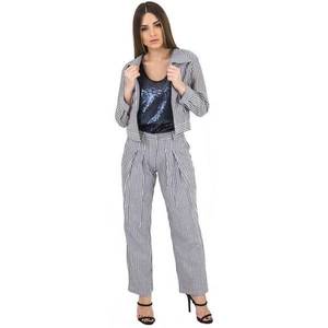 Παντελόνι με πιέτες Λευκό με μπλέ ρίγα - chic, ριγέ, κλασσικό, street style, all day, Black Friday