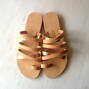 Leather bronze sandals - δέρμα, minimal, boho, αρχαιοελληνικό, φλατ