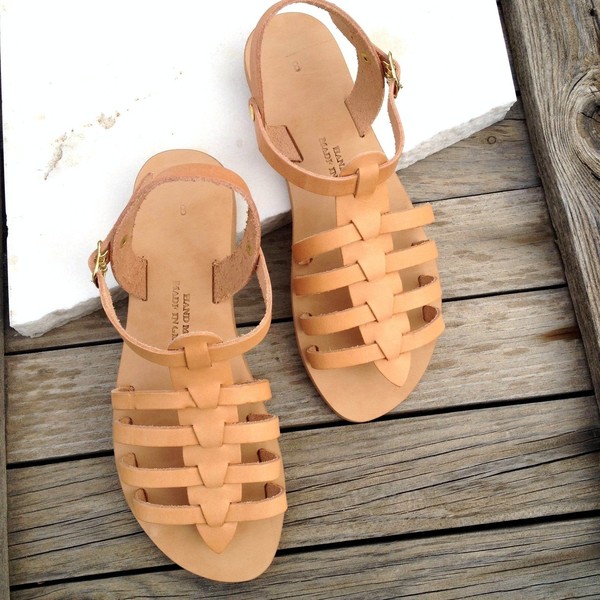 Gladiator sandals - δέρμα, minimal, boho, ethnic, αρχαιοελληνικό, gladiator, φλατ - 3