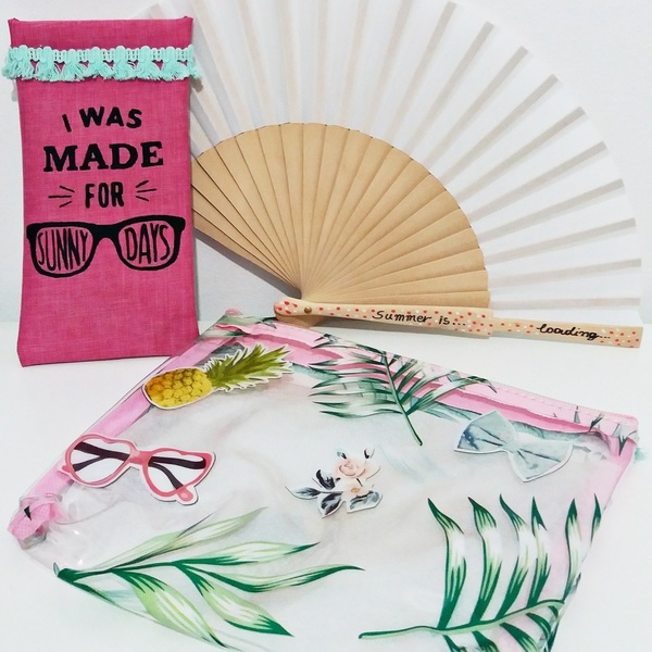 Summer Kit for girls "I was made for sunny days" - ύφασμα, γυναικεία, καλοκαίρι, κασετίνες, πλαστικό, θήκες, παραλία, απαραίτητα καλοκαιρινά αξεσουάρ