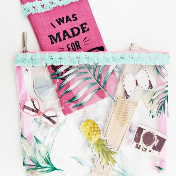 Summer Kit for girls "I was made for sunny days" - ύφασμα, γυναικεία, καλοκαίρι, κασετίνες, πλαστικό, θήκες, παραλία, απαραίτητα καλοκαιρινά αξεσουάρ - 3