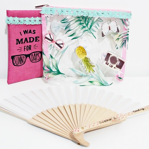 Summer Kit for girls "I was made for sunny days" - ύφασμα, γυναικεία, καλοκαίρι, κασετίνες, πλαστικό, θήκες, παραλία, απαραίτητα καλοκαιρινά αξεσουάρ - 4
