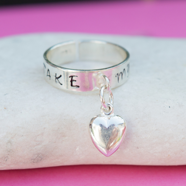 Ασημένιο δαχτυλίδι με charm Καρδιά - ασήμι, handmade, charms, ασήμι 925, χειροποίητα, minimal, βεράκια, αυξομειούμενα