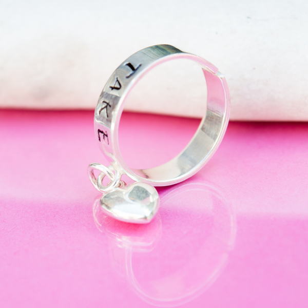 Ασημένιο δαχτυλίδι με charm Καρδιά - ασήμι, handmade, charms, ασήμι 925, χειροποίητα, minimal, βεράκια, αυξομειούμενα - 2