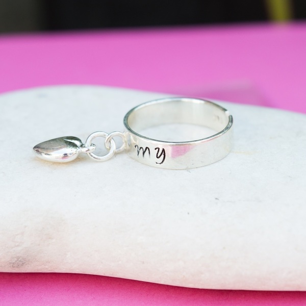 Ασημένιο δαχτυλίδι με charm Καρδιά - ασήμι, handmade, charms, ασήμι 925, χειροποίητα, minimal, βεράκια, αυξομειούμενα - 4