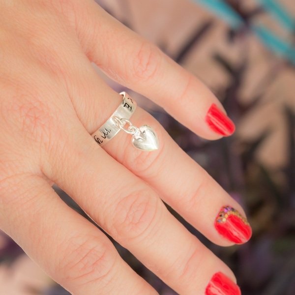 Ασημένιο δαχτυλίδι με charm Καρδιά - ασήμι, handmade, charms, ασήμι 925, χειροποίητα, minimal, βεράκια, αυξομειούμενα - 5