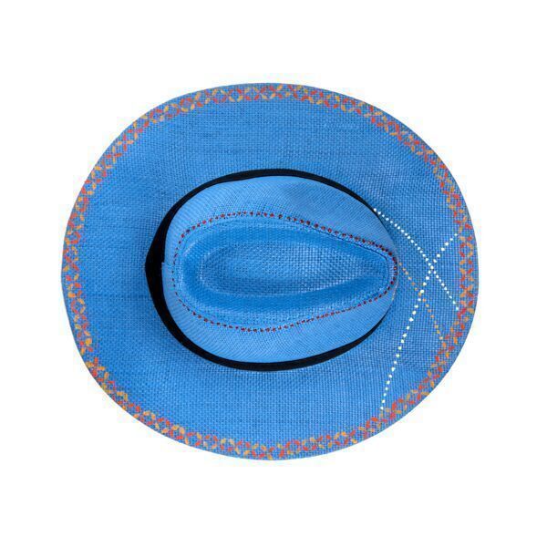 Ψάθινο καπέλο τύπου πάναμα σε γαλάζιο χρώμα - καλοκαίρι, ψάθα, παραλία, ψάθινα - 3