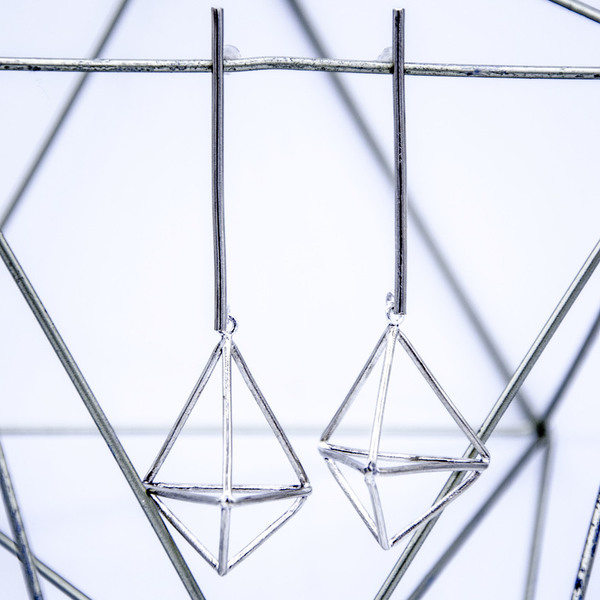 ''Triangle'' silver hoop earrings - statement, ασήμι, μοντέρνο, αλπακάς, γεωμετρικά σχέδια, minimal, unisex, rock, κρεμαστά - 2