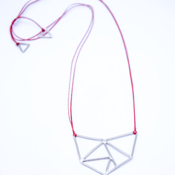 "Triangle'' silver necklace - μοντέρνο, αλπακάς, γεωμετρικά σχέδια, minimal, κοντά, unisex, rock, κρεμαστά, αυξομειούμενα - 2