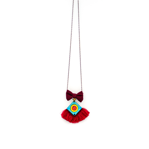 Palmeraie Necklace - ύφασμα, φιόγκος, καλοκαιρινό, μοντέρνο, επιχρυσωμένα, μακρύ, με φούντες, εντυπωσιακό, romantic, μακριά, boho, ethnic