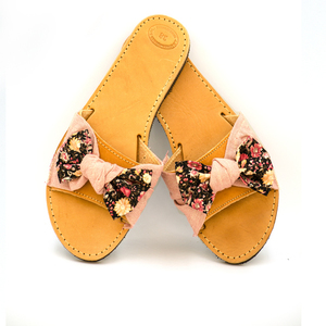 Black Orchid Sandals - δέρμα, φιόγκος, ιδιαίτερο, romantic, φλατ, slides