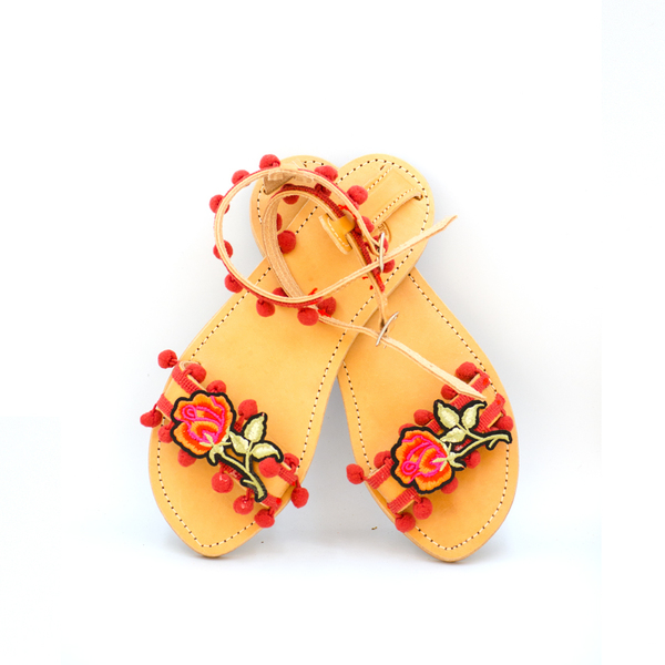 Roses Sandals - ύφασμα, λουλούδια, romantic, boho, φλατ, ankle strap