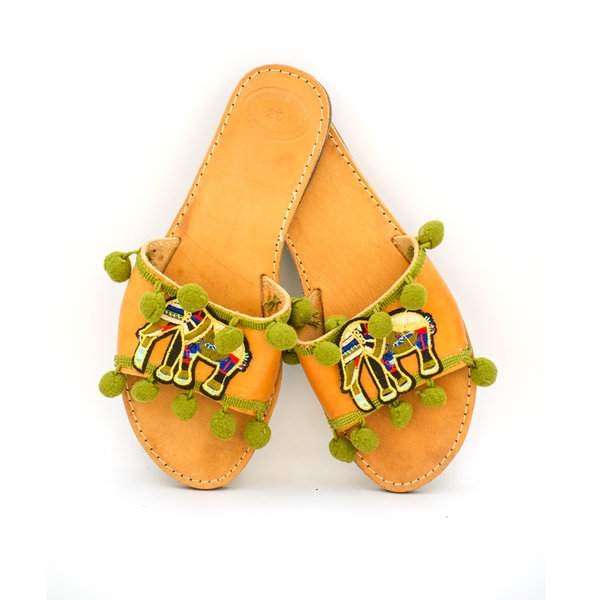 Moroccan elephant Sandals - δέρμα, boho, ethnic, φλατ, slides