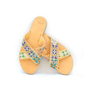 Mοrocco Sandals - δέρμα, ταμπά, χιαστί, boho, ethnic, φλατ