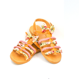 Camellia Sandals - δέρμα, φιόγκος, ταμπά, romantic, στυλ φιόγκος, φλατ, ankle strap