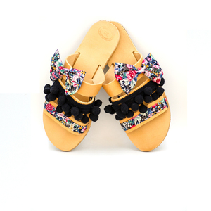 Pina Colada Sandals - δέρμα, φιόγκος, romantic, φλατ, slides