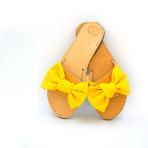 Yellow Bird Cocktail Sandals - δέρμα, φιόγκος, romantic, στυλ φιόγκος, boho, ethnic, φλατ, slides