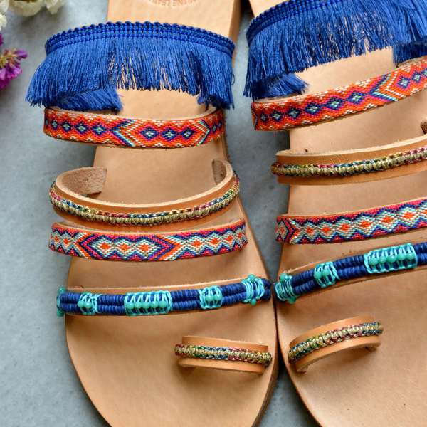 Bohemian Sandal - δέρμα, γυναικεία, boho, ethnic, φλατ, slides - 2