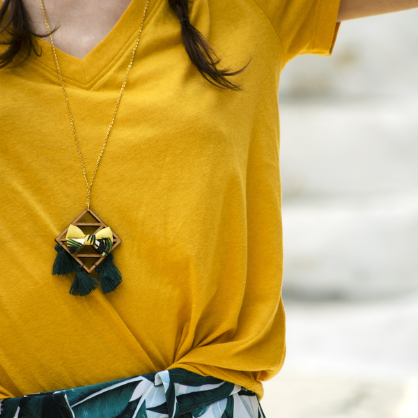 Jardin Majorelle Necklace - ύφασμα, φιόγκος, καλοκαιρινό, μοντέρνο, επιχρυσωμένα, μακρύ, με φούντες, μακριά, boho, ethnic - 2