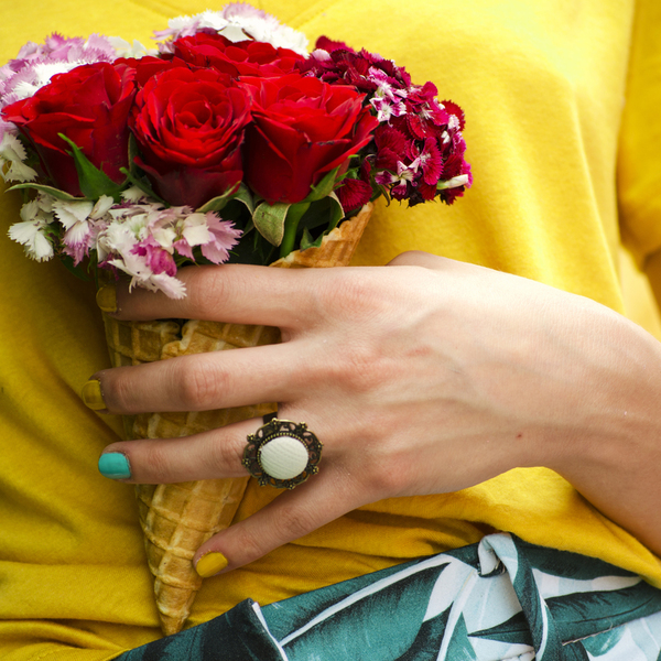 Mint Button Ring - statement, vintage, ορείχαλκος, boho, ethnic, μεγάλα, Black Friday, αυξομειούμενα, φθηνά - 2