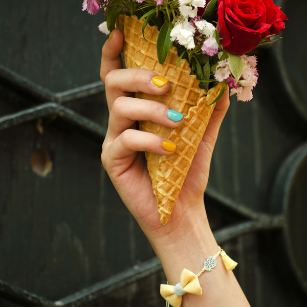 Pastel Pineapple Bow Bracelet - ύφασμα, κορδόνια, ethnic, romantic, μοντέρνο, boho, ημιπολύτιμες πέτρες, με φούντες, φιόγκος, charms, φθηνά - 2