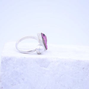 ''Δολομίτης-μαργαριτάρι'' δαχτυλίδι από ασήμι 925 - statement, ημιπολύτιμες πέτρες, μαργαριτάρι, ασήμι 925, μικρά, boho, ethnic, αυξομειούμενα - 2