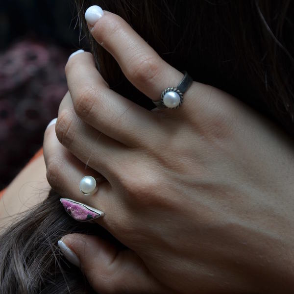 ''Δολομίτης-μαργαριτάρι'' δαχτυλίδι από ασήμι 925 - statement, ημιπολύτιμες πέτρες, μαργαριτάρι, ασήμι 925, μικρά, boho, ethnic, αυξομειούμενα - 5