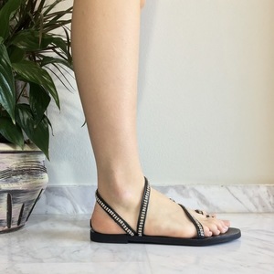 Δερμάτινα σανδάλια Sparkle flats - δέρμα, στρας, φλατ, ankle strap - 3