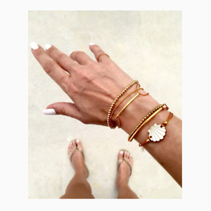 wooden shell & hematite stones bracelet - ημιπολύτιμες πέτρες, chic, ξύλο, charms, ιδιαίτερο, μοντέρνο, γυναικεία, επιχρυσωμένα, αιματίτης, κοχύλι, βραχιόλια, κορδόνια, χειροποίητα, χάντρες, all day, minimal, boho, fashion jewelry - 2