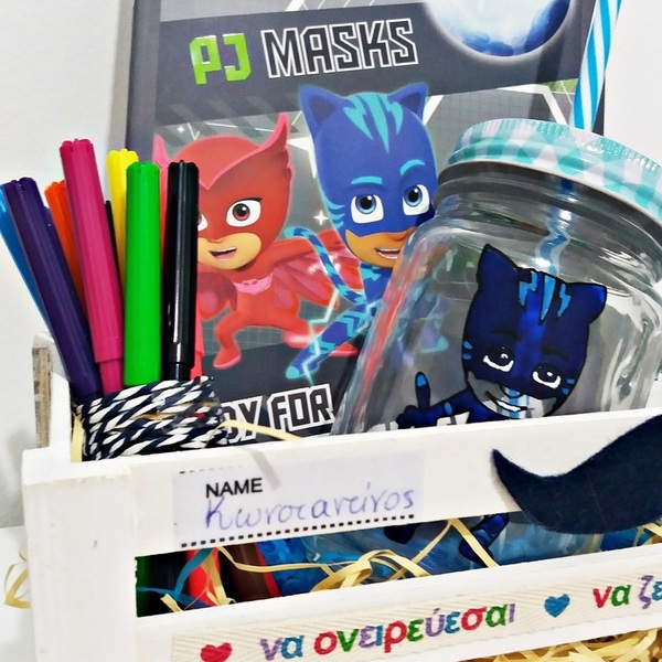 Back to school Gift Box για αγόρι "PJmasks" - ζωγραφισμένα στο χέρι, μοναδικό, κουζίνα, δώρο, σχολικό, set, δωράκι, personalised, σετ, unique, γιορτή, αγορίστικο, δώρα γενεθλίων, ιδεά για δώρο, για παιδιά - 3