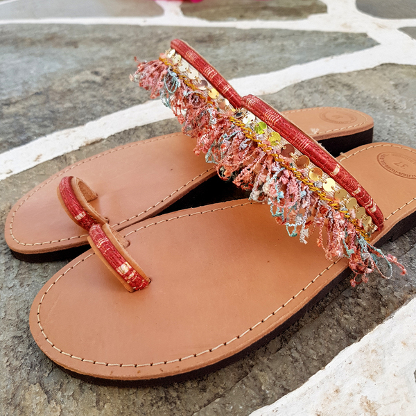Pastel leather sandals - δέρμα, σανδάλια, romantic, minimal, boho, ethnic, φλατ, slides - 2