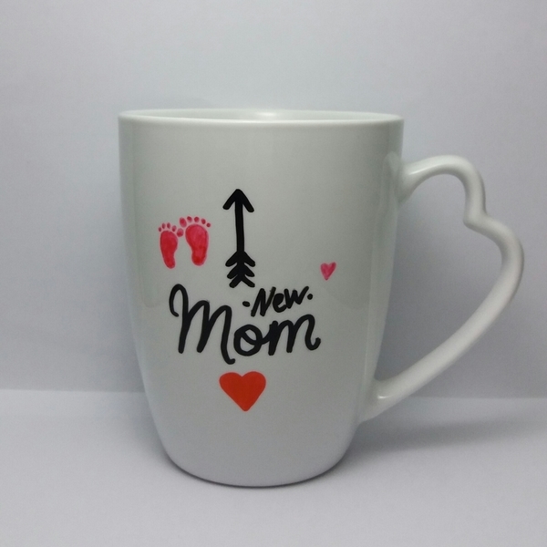 Κούπα handpainted "New mom" - ιδιαίτερο, μοναδικό, κουζίνα, μαμά, πορσελάνη, personalised, gift idea, κούπες & φλυτζάνια